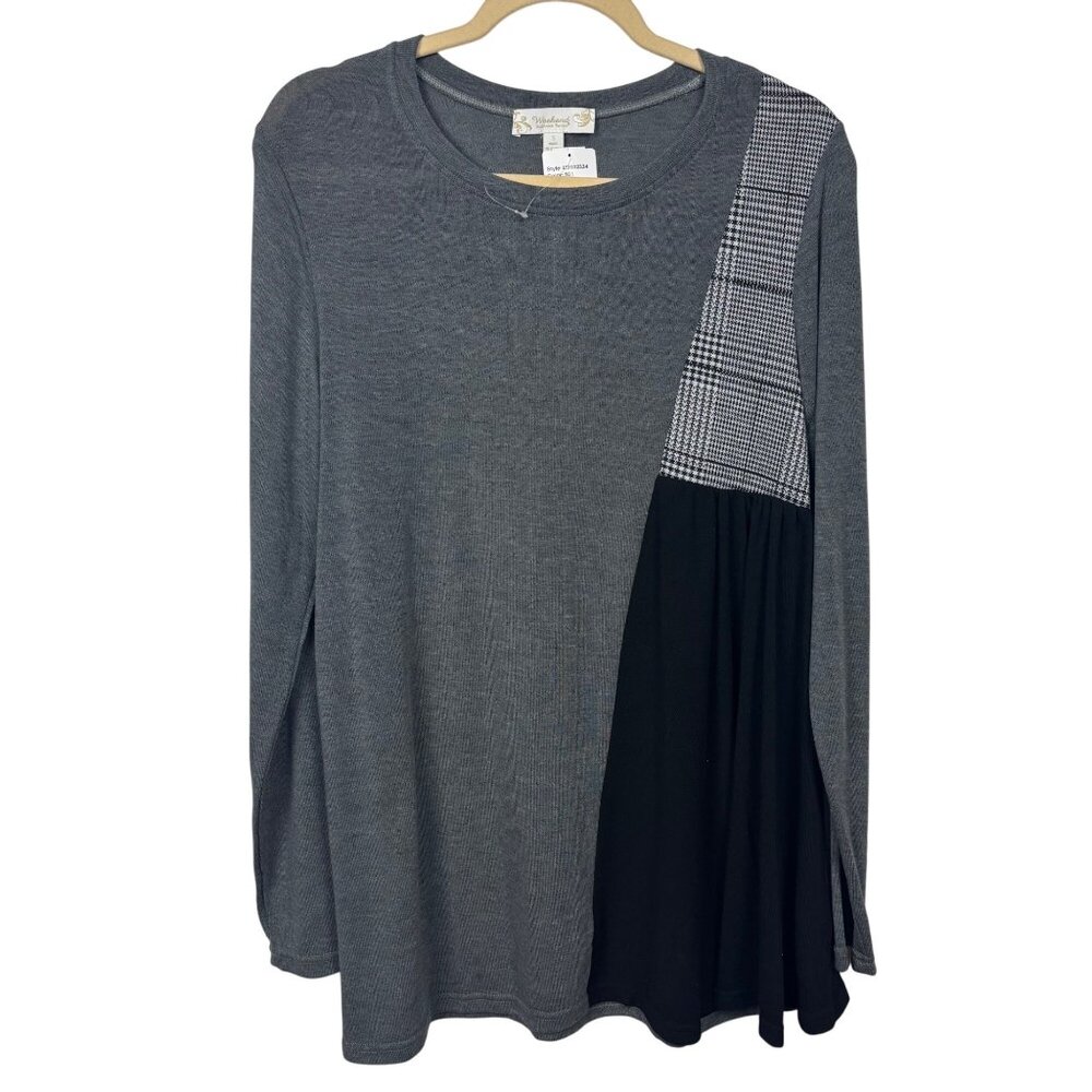 NWT $71 Weekend Suzanne Betro S Gray Black Houndstooth Tunic Top